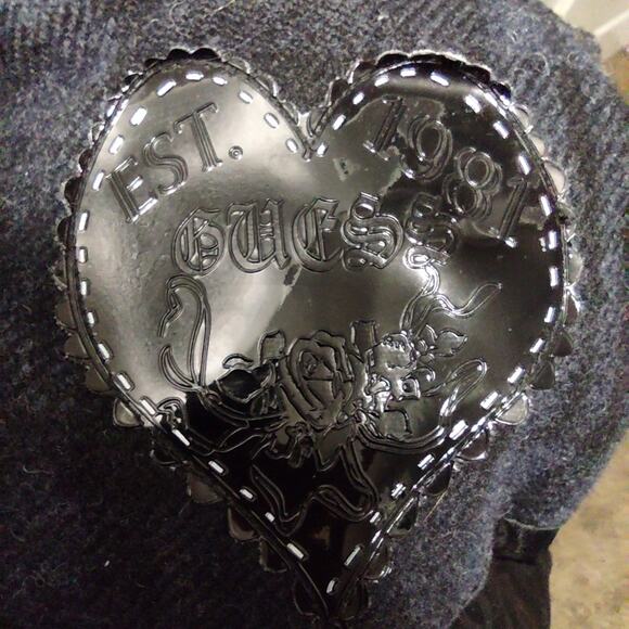 GUESS Plaid Wool Blend Navy Blue Hooded Pea Coat Claw Buttons - Picture 12 of 12